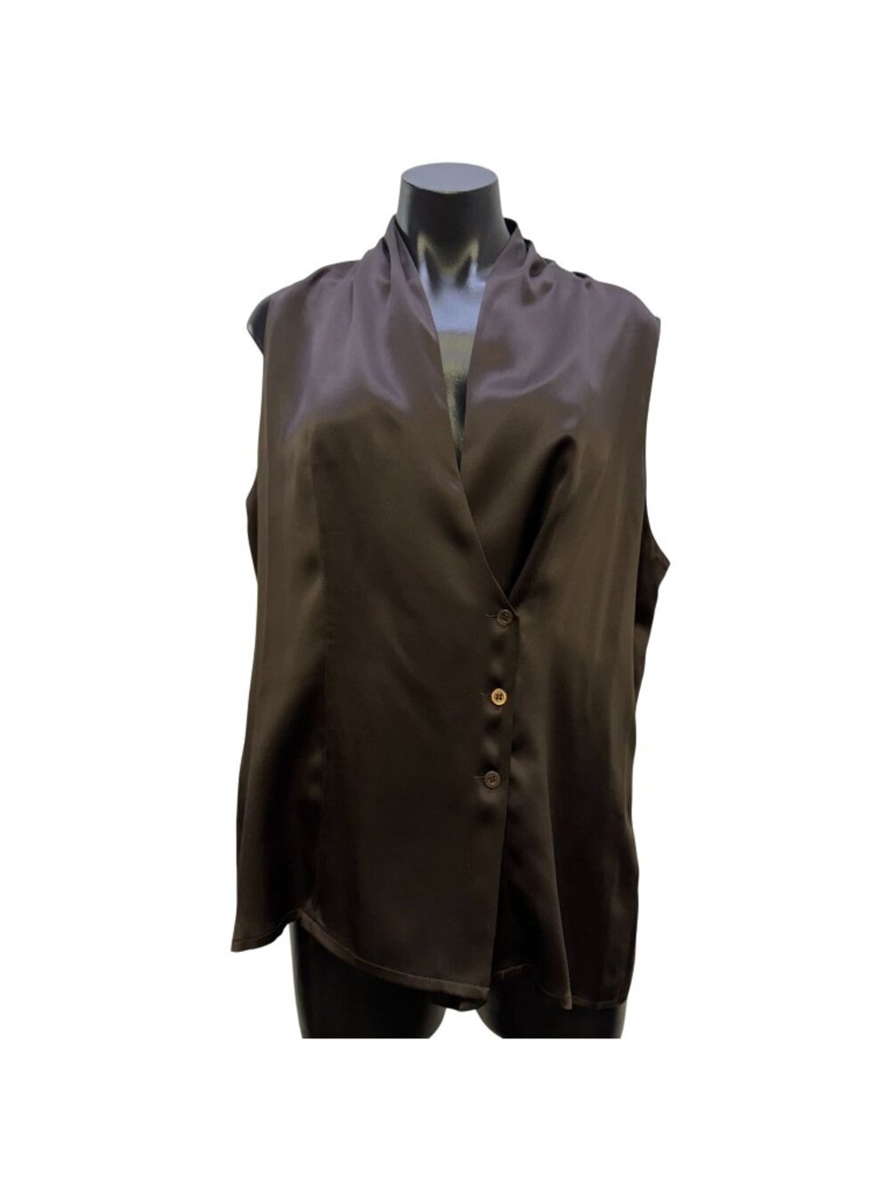 Escada Couture Brown Silk Sleeveless Blouse With Button Front Size 44/L